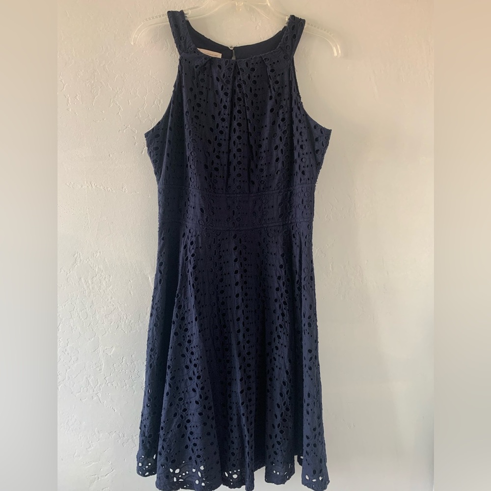 CB 1962 Established Sleeveless Zip Back Eyelet Cotton Dress Navy Blue Womens 10